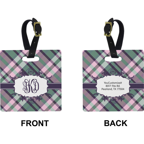 Plaid with Pop Square Luggage Tag (Front + Back)