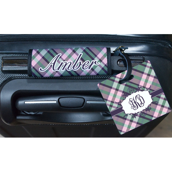 Plaid with Pop Square Luggage Tag & Handle Wrap - In Context