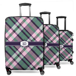 Plaid with Pop 3 Piece Luggage Set - 20" Carry On, 24" Medium Checked, 28" Large Checked (Personalized)