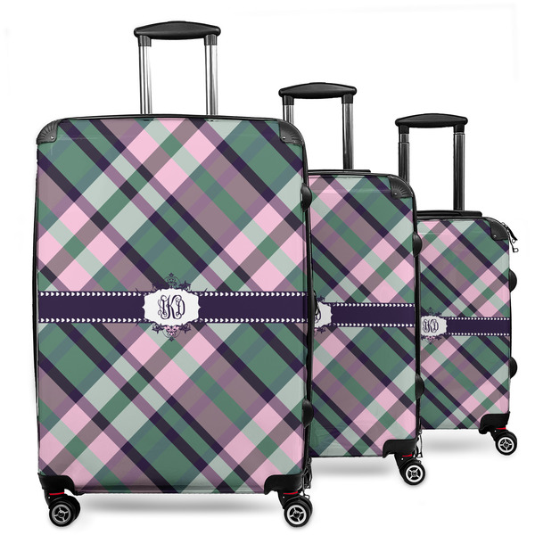 Custom Plaid with Pop 3 Piece Luggage Set - 20" Carry On, 24" Medium Checked, 28" Large Checked (Personalized)