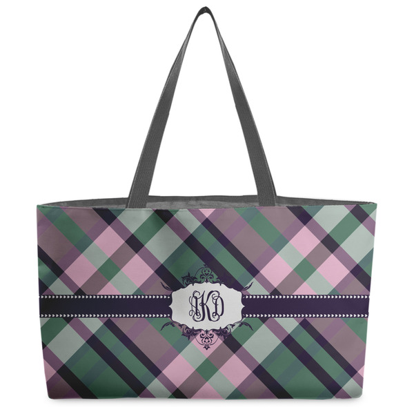 Custom Plaid with Pop Beach Totes Bag - w/ Black Handles (Personalized)