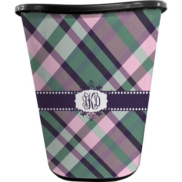 Custom Plaid with Pop Waste Basket - Double Sided (Black) (Personalized)