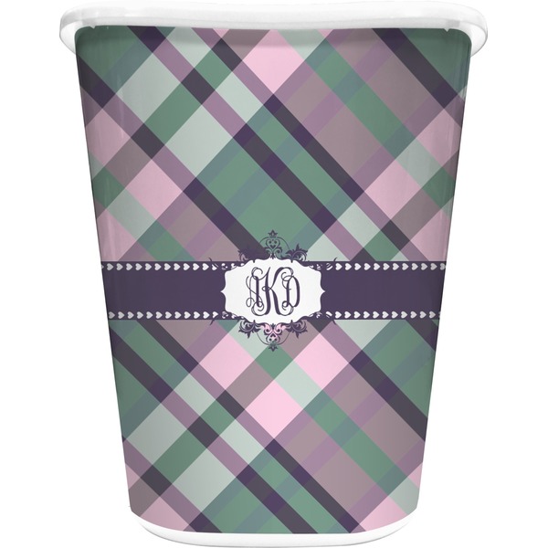 Custom Plaid with Pop Waste Basket - Double Sided (White) (Personalized)