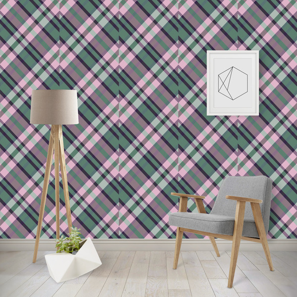 Custom Plaid with Pop Wallpaper & Surface Covering (Water Activated - Removable)