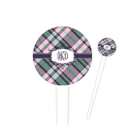 Plaid with Pop 4" Round Plastic Food Picks - White - Double Sided (Personalized)