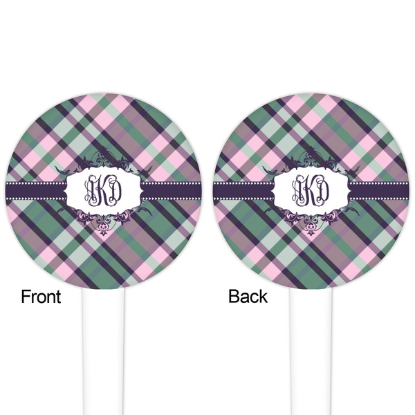 Plaid with Pop White Plastic 4" Food Pick - Round - Double Sided - Front & Back