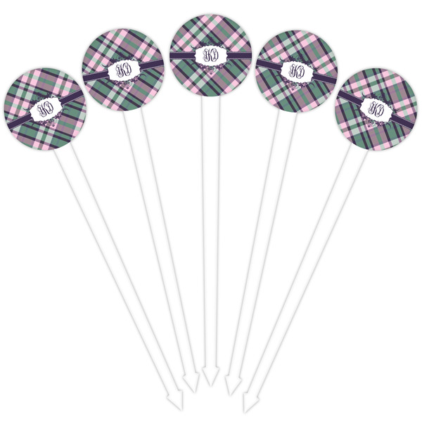 Plaid with Pop White Plastic 4" Food Pick - Round - Fan View