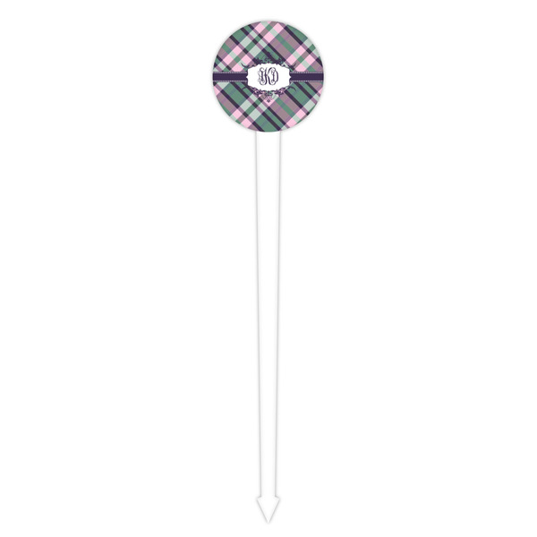 Plaid with Pop White Plastic 4" Food Pick - Round - Single Pick