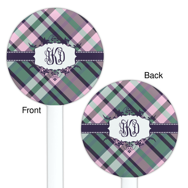 Plaid with Pop White Plastic 5.5" Stir Stick - Double Sided - Round - Front & Back
