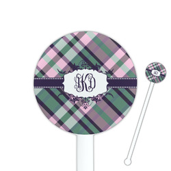 Plaid with Pop 5.5" Round Plastic Stir Sticks - White - Double Sided (Personalized)