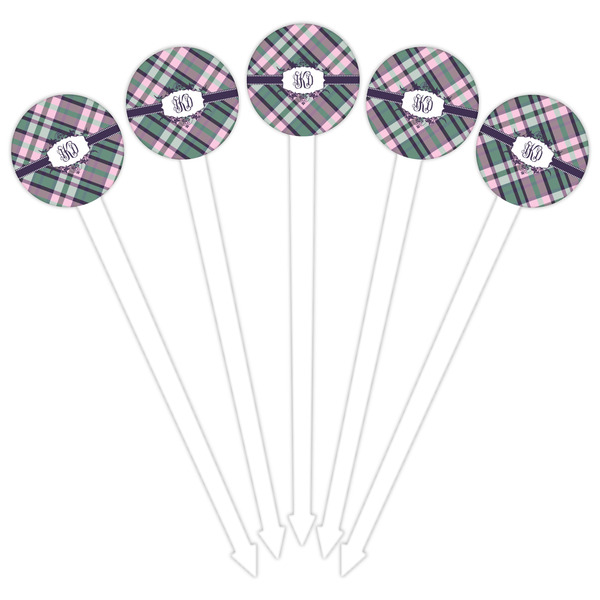 Plaid with Pop White Plastic 6" Food Pick - Round - Fan View