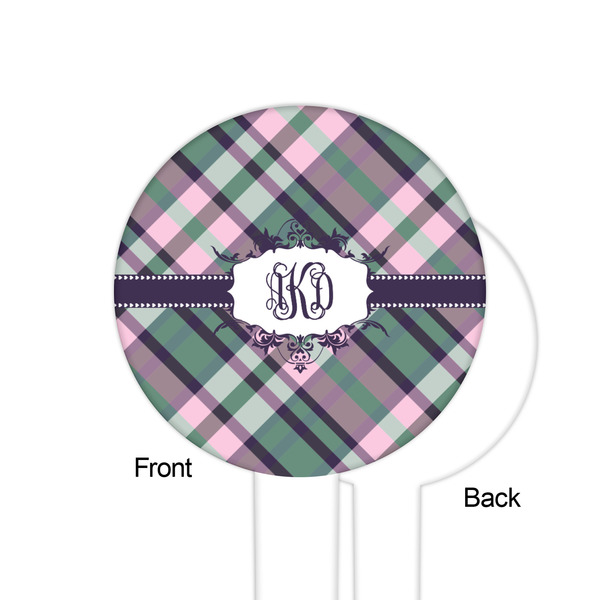 Plaid with Pop White Plastic 6" Food Pick - Round - Single Sided - Front & Back