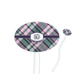 Plaid with Pop 7" Oval Plastic Stir Sticks - White - Double Sided (Personalized)