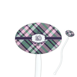 Plaid with Pop 7" Oval Plastic Stir Sticks - White - Single Sided (Personalized)