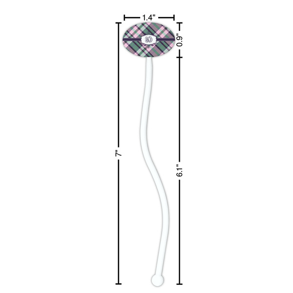 Plaid with Pop White Plastic 7" Stir Stick - Oval - Dimensions