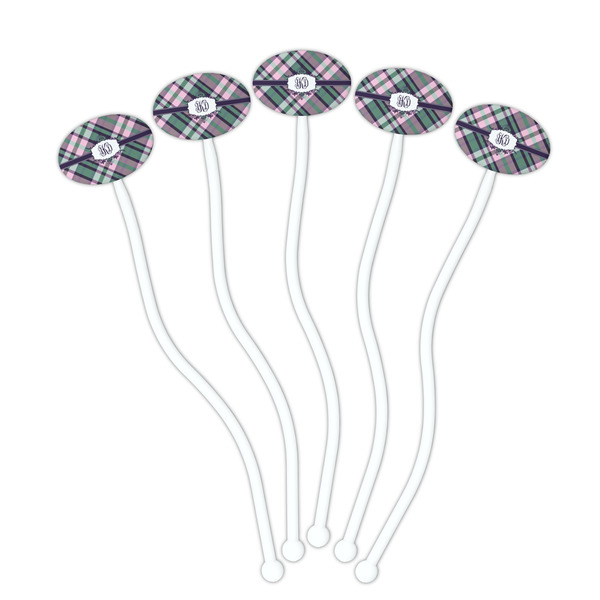 Plaid with Pop White Plastic 7" Stir Stick - Oval - Fan