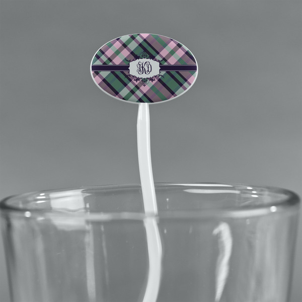 Plaid with Pop White Plastic 7" Stir Stick - Oval - Main