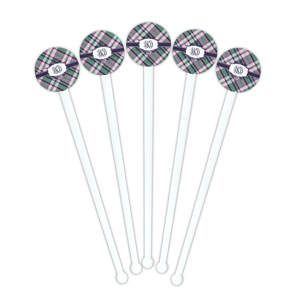 Plaid with Pop White Plastic 7" Stir Stick - Round - Fan View