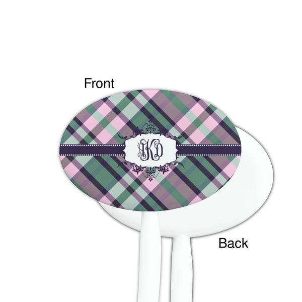 Plaid with Pop White Plastic 7" Stir Stick - Single Sided - Oval - Front & Back
