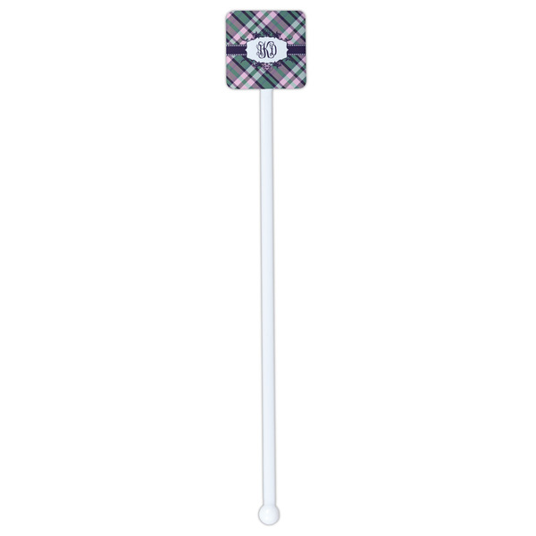 Plaid with Pop White Plastic Stir Stick - Single Sided - Square - Single Stick