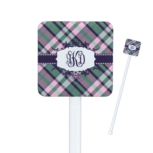 Custom Plaid with Pop Square Plastic Stir Sticks (Personalized)