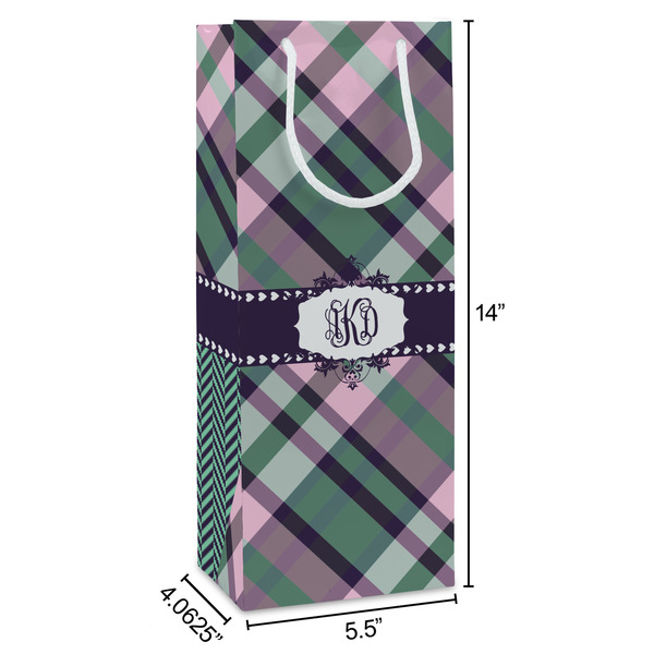 Plaid with Pop Wine Gift Bag - Dimensions