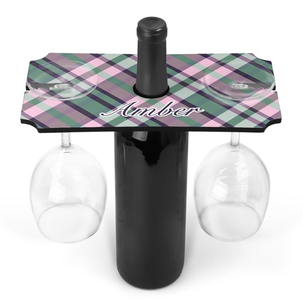 Custom Plaid with Pop Wine Bottle & Glass Holder (Personalized)