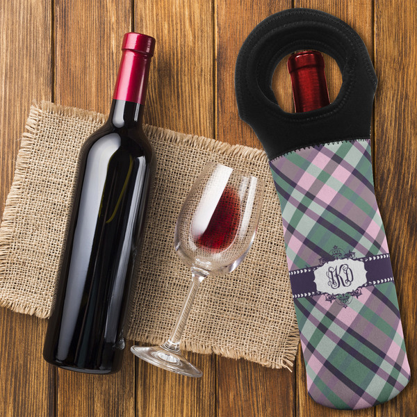 Plaid with Pop Wine Tote Bag - FLATLAY