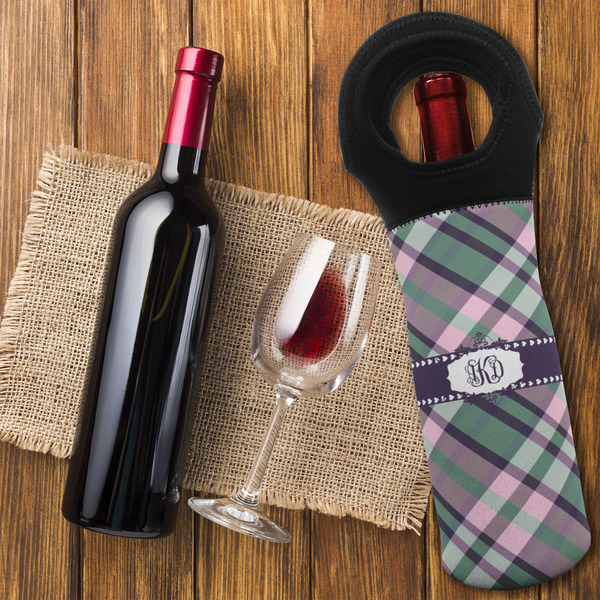 Plaid with Pop Wine Tote Bag - FLATLAY