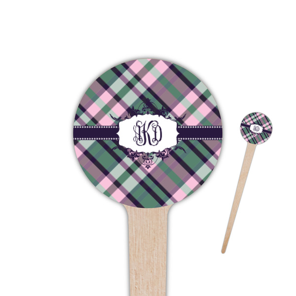 Custom Plaid with Pop 4" Round Wooden Food Picks - Double Sided (Personalized)
