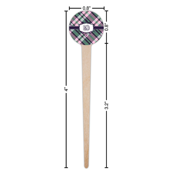 Plaid with Pop Wooden 4" Food Pick - Round - Dimensions