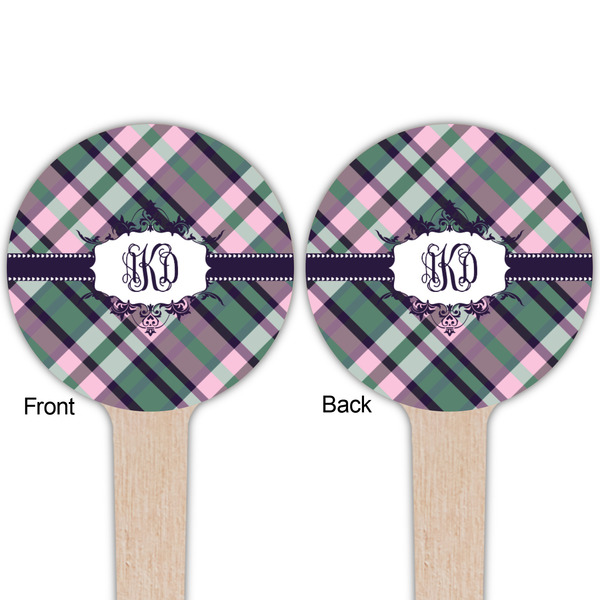 Plaid with Pop Wooden 4" Food Pick - Round - Double Sided - Front & Back