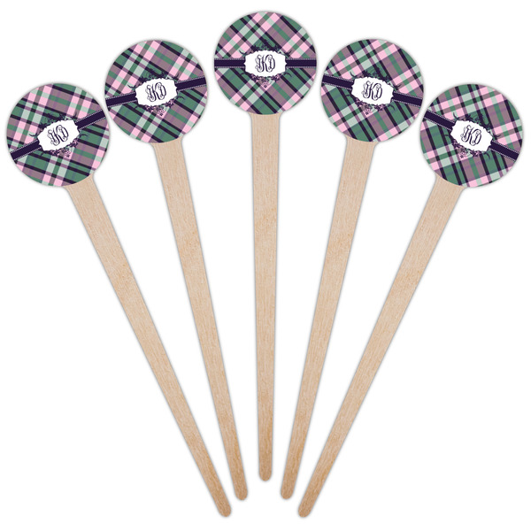 Plaid with Pop Wooden 4" Food Pick - Round - Fan View
