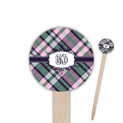 Plaid with Pop 6" Round Wooden Food Picks - Single Sided (Personalized)