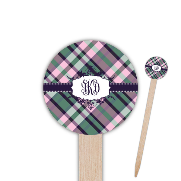 Custom Plaid with Pop 6" Round Wooden Food Picks - Single Sided (Personalized)