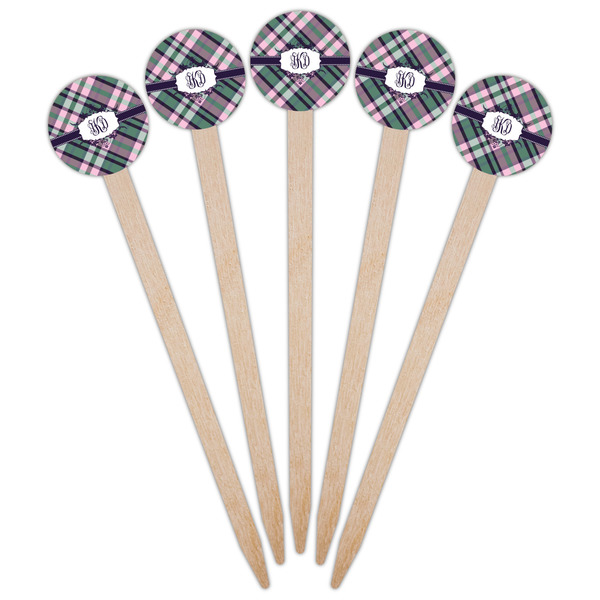 Plaid with Pop Wooden 6" Food Pick - Round - Fan View