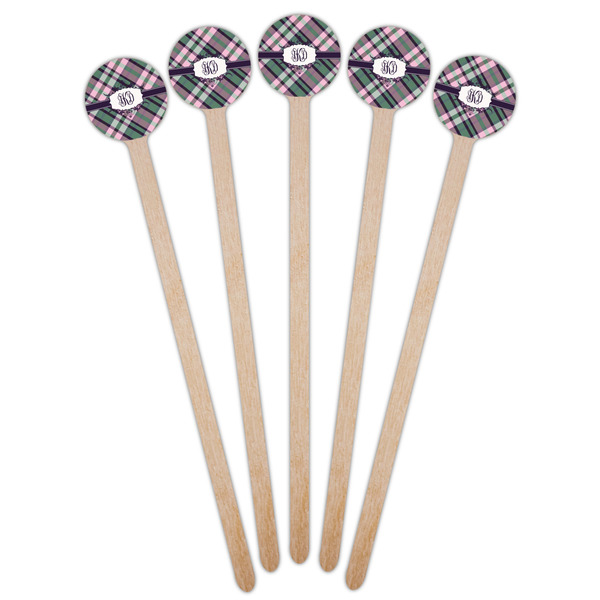 Plaid with Pop Wooden 6" Stir Stick - Round - Fan View