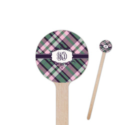 Plaid with Pop 7.5" Round Wooden Stir Sticks - Single Sided (Personalized)