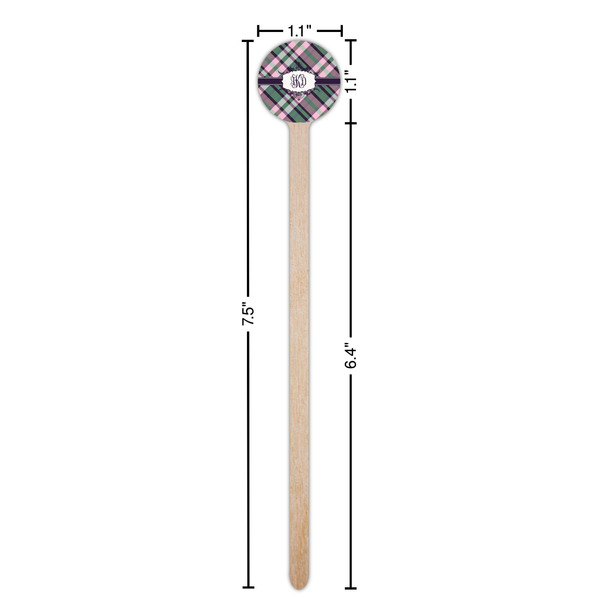 Plaid with Pop Wooden 7.5" Stir Stick - Round - Dimensions
