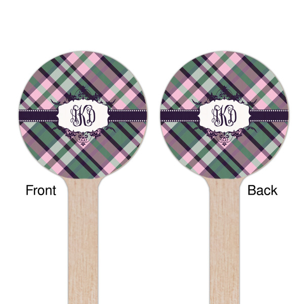 Plaid with Pop Wooden 7.5" Stir Stick - Round - Double Sided - Front & Back
