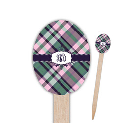 Plaid with Pop Oval Wooden Food Picks - Single Sided (Personalized)