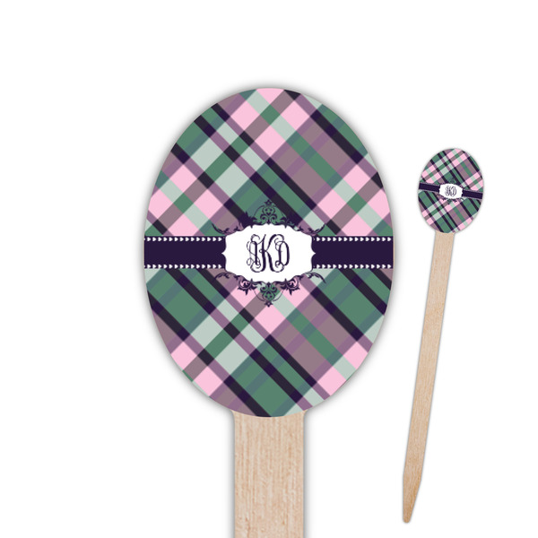 Custom Plaid with Pop Oval Wooden Food Picks (Personalized)