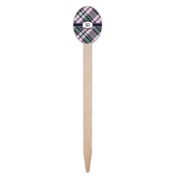 Plaid with Pop Wooden Food Pick - Oval - Single Pick