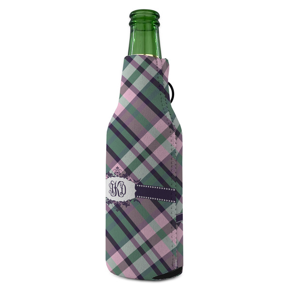 Plaid with Pop Zipper Bottle Cooler - ANGLE (bottle)