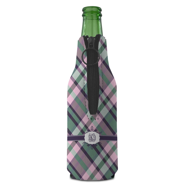 Plaid with Pop Zipper Bottle Cooler - BACK (bottle)