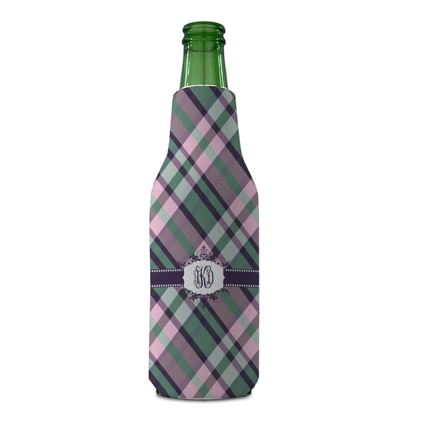 Plaid with Pop Zipper Bottle Cooler - FRONT (bottle)