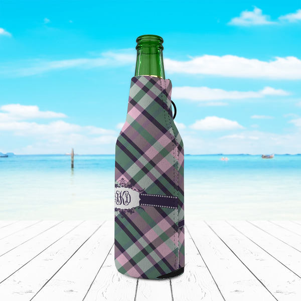 Plaid with Pop Zipper Bottle Cooler - LIFESTYLE