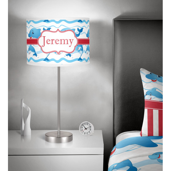 Dolphins 13 inch drum lamp shade - in room