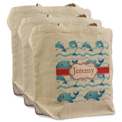 Dolphins Reusable Cotton Grocery Bags - Set of 3 (Personalized)