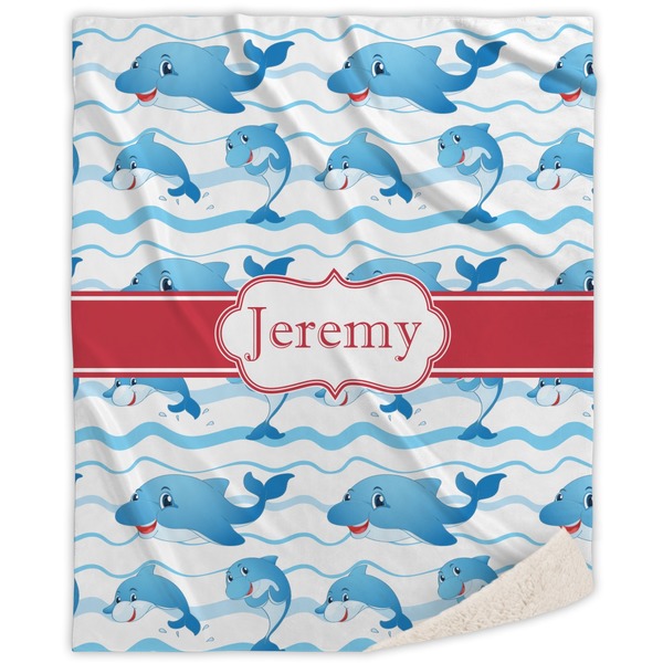 Custom Dolphins Sherpa Throw Blanket - 50"x60" (Personalized)